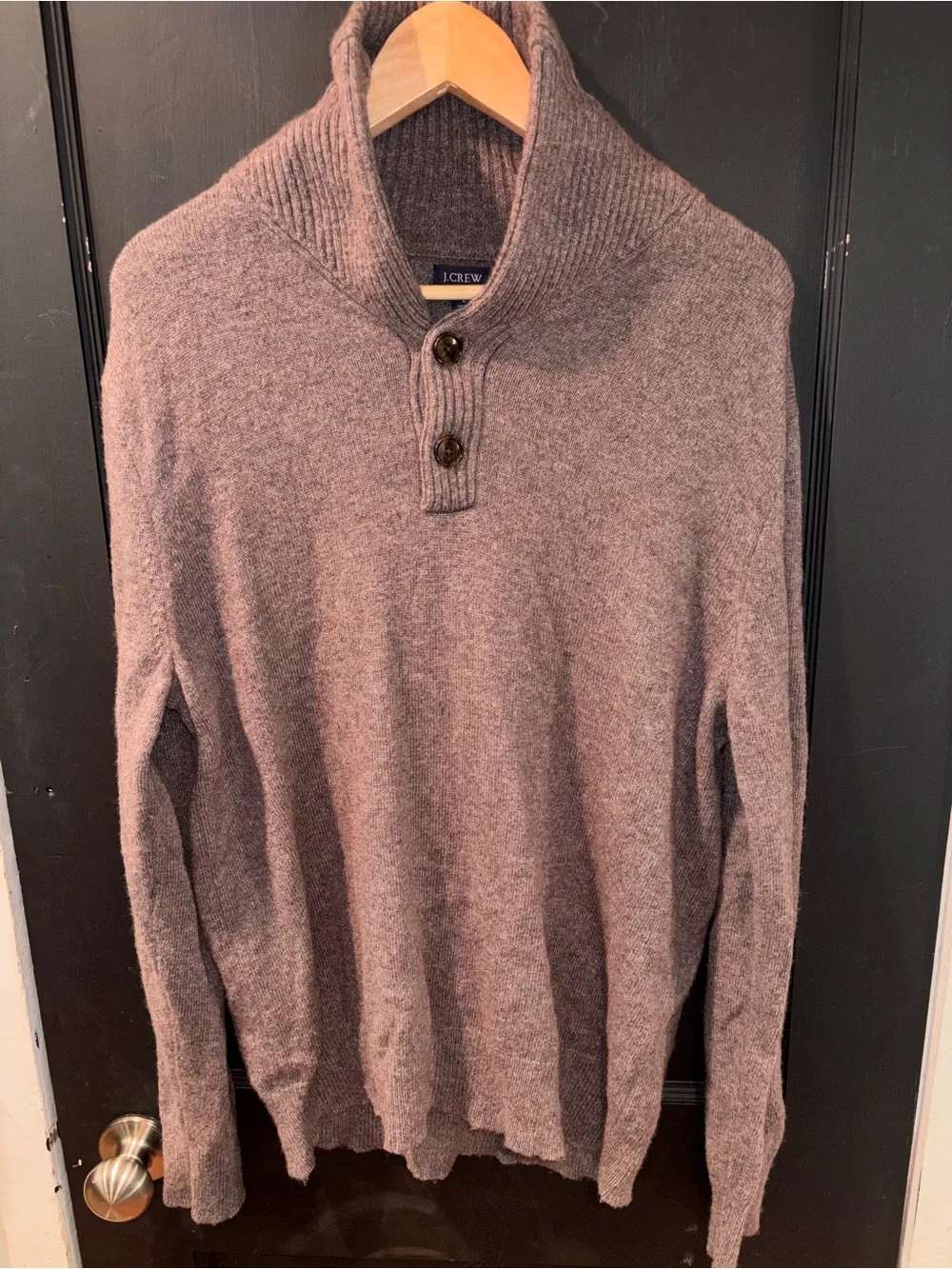 J.Crew Brown Lambswool Blend Shawl Collar Button Mock Neck Sweater Gray Large